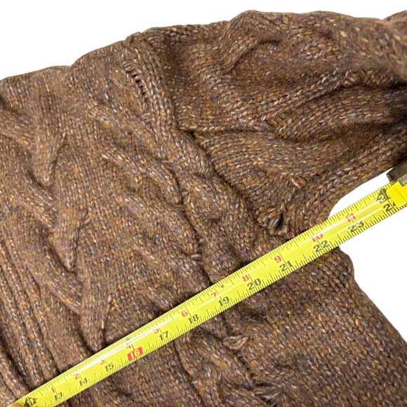 Long Brown Chunky Cable Knit Sweater Coat Open Front - Picture 3 of 8